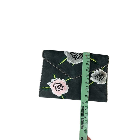 Rebecca Minkoff Embroidered Flowers Leo Nubuck Leather Envelope Clutch Zipper - Picture 5 of 10